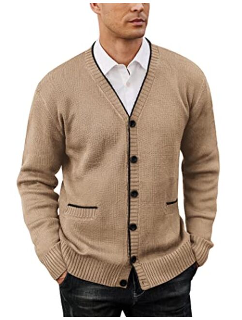 COOFANDY Mens Long Sleeve Cardigan Sweater Slim Fit Button Down V-Neck Knit Sweater with Pockets