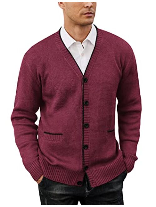 COOFANDY Mens Long Sleeve Cardigan Sweater Slim Fit Button Down V-Neck Knit Sweater with Pockets