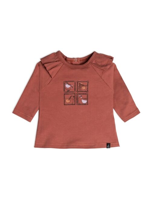 DEUX PAR DEUX Baby Girl Organic Cotton Top And Pant Set Hen Print Rust And Beige - Infant