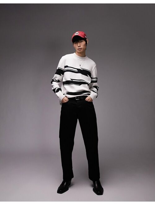 Topman regular knitted crew neck sweater with twisted stripe in mono