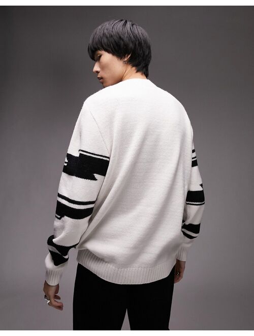 Topman regular knitted crew neck sweater with twisted stripe in mono