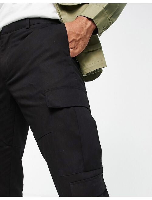 Topman tapered three pocket cargo pants in black