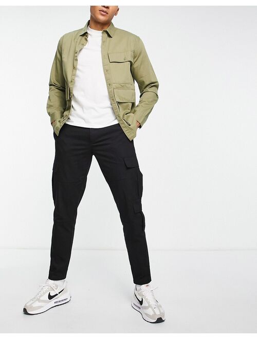 Topman tapered three pocket cargo pants in black