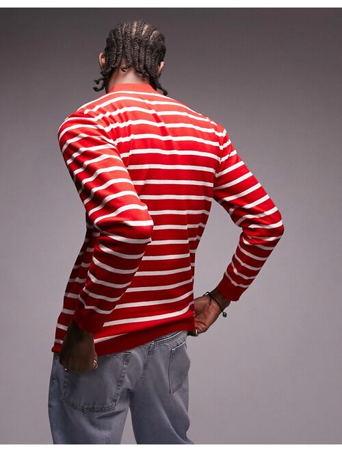 Topman knitted crewneck stripe sweater in red