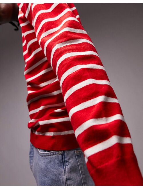 Topman knitted crewneck stripe sweater in red