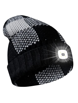 PRAVETTE Unisex Beanie Hat with The Light Gifts for Women Men Dad Father USB Rechargeable Hand-Free 4 LED Headlamp Cap A-Black