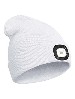 PRAVETTE Unisex Beanie Hat with The Light Gifts for Women Men Dad Father USB Rechargeable Hand-Free 4 LED Headlamp Cap A-Black