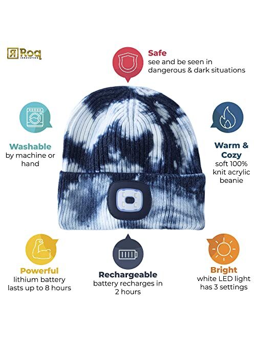 HEAD LIGHTZ Beanie with Light, Warm Knit Hat for Winter Safety, Unisex LED Hat Light Fits Most Men, Women and Kids, LED Beanie Hat Flashlight Stocking Cap Headlamp, Head 