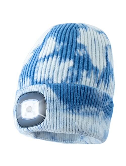 HEAD LIGHTZ Beanie with Light, Warm Knit Hat for Winter Safety, Unisex LED Hat Light Fits Most Men, Women and Kids, LED Beanie Hat Flashlight Stocking Cap Headlamp, Head 