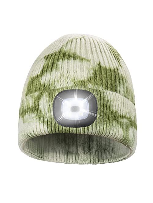 Jouryvue Unisex Beanie Hat with Light Gifts for Men Dad Father USB Rechargeable Caps with Headlamp Winter Knit Hat