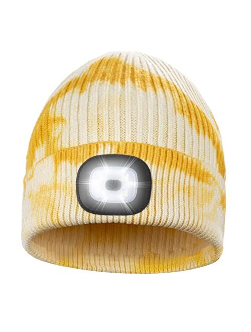 Jouryvue Unisex Beanie Hat with Light Gifts for Men Dad Father USB Rechargeable Caps with Headlamp Winter Knit Hat