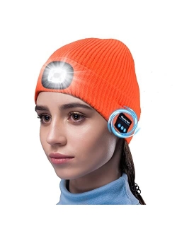 Daifferchoi Bluetooth Beanie Hat with Light, USB Rechargeable Winter Knitted Cap with Headphones & Mic, Gifts for Men Women