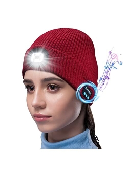 Daifferchoi Bluetooth Beanie Hat with Light, USB Rechargeable Winter Knitted Cap with Headphones & Mic, Gifts for Men Women