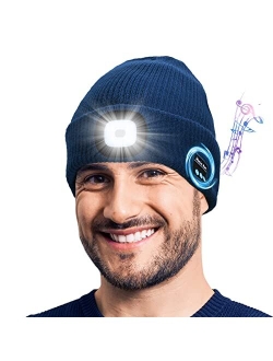 Daifferchoi Bluetooth Beanie Hat with Light, USB Rechargeable Winter Knitted Cap with Headphones & Mic, Gifts for Men Women