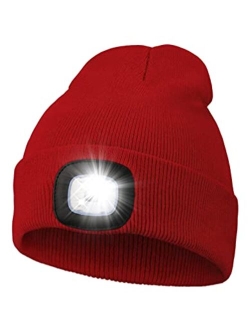 Melasa Unisex Beanie Hat with Light, USB Rechargeable Hands Free LED Headlamp Hat, Knitted Night Light Beanie Cap Flashlight Hat, Men Gifts for Dad Father Husband (Pink)