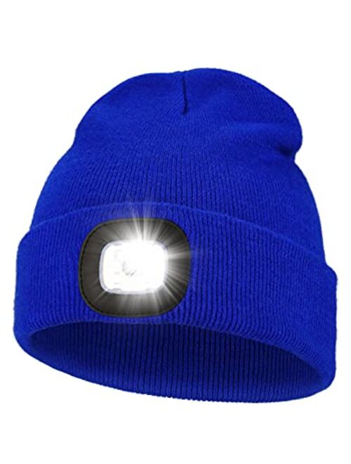 Melasa Unisex Beanie Hat with Light, USB Rechargeable Hands Free LED Headlamp Hat, Knitted Night Light Beanie Cap Flashlight Hat, Men Gifts for Dad Father Husband (Pink)