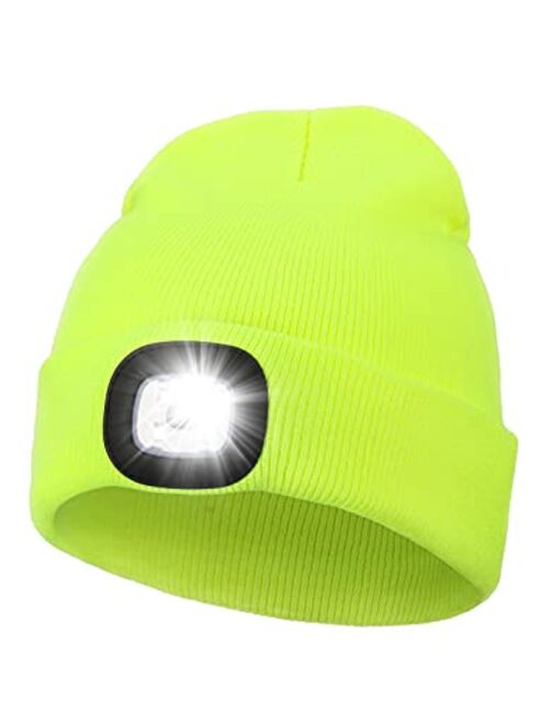 Melasa Unisex Beanie Hat with Light, USB Rechargeable Hands Free LED Headlamp Hat, Knitted Night Light Beanie Cap Flashlight Hat, Men Gifts for Dad Father Husband (Pink)