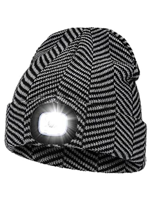 Melasa Unisex Beanie Hat with Light, USB Rechargeable Hands Free LED Headlamp Hat, Knitted Night Light Beanie Cap Flashlight Hat, Men Gifts for Dad Father Husband (Pink)