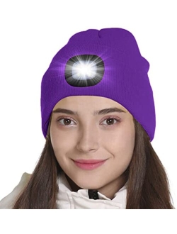 Tutuko LED Beanie with Light, Gifts for Men Women Dad Him, USB Rechargeable Lighted Cap 4 LED Headlamp Hat, Unisex Warm Winter Knitted LED Hat with Flashlight