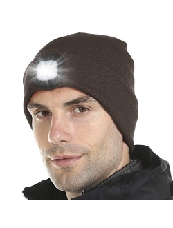 Tutuko LED Beanie with Light, Gifts for Men Women Dad Him, USB Rechargeable Lighted Cap 4 LED Headlamp Hat, Unisex Warm Winter Knitted LED Hat with Flashlight