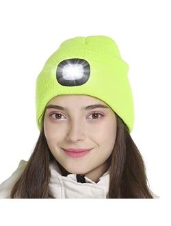 Tutuko LED Beanie with Light, Gifts for Men Women Dad Him, USB Rechargeable Lighted Cap 4 LED Headlamp Hat, Unisex Warm Winter Knitted LED Hat with Flashlight
