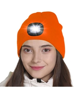 Tutuko LED Beanie with Light, Gifts for Men Women Dad Him, USB Rechargeable Lighted Cap 4 LED Headlamp Hat, Unisex Warm Winter Knitted LED Hat with Flashlight