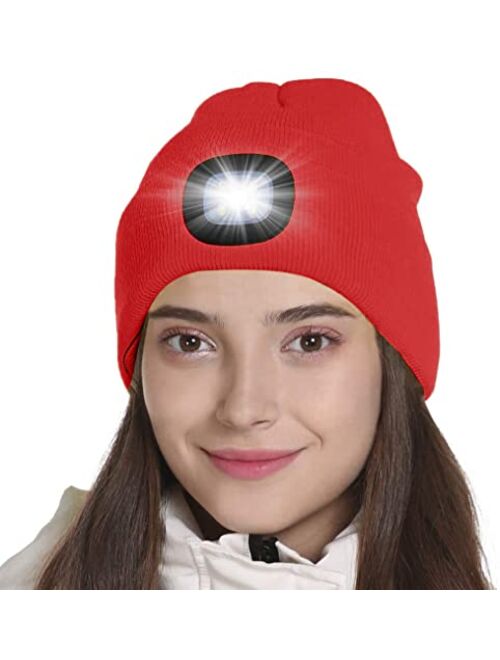 Tutuko LED Beanie with Light, Gifts for Men Women Dad Him, USB Rechargeable Lighted Cap 4 LED Headlamp Hat, Unisex Warm Winter Knitted LED Hat with Flashlight