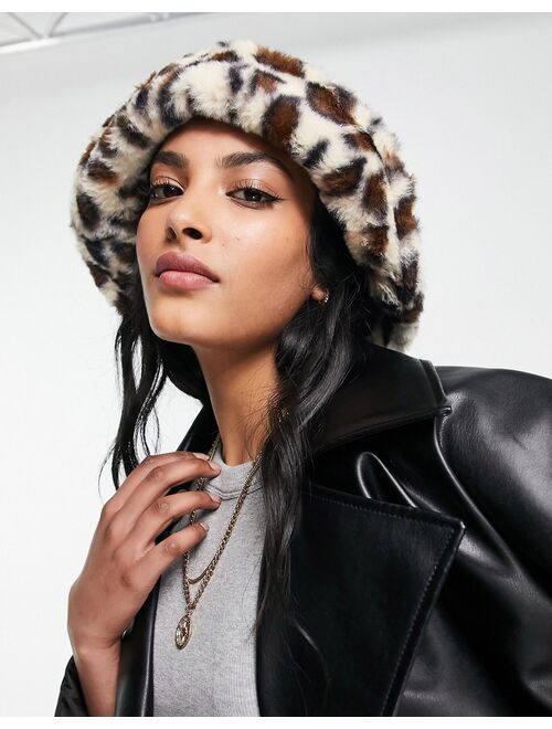 ASOS DESIGN faux fur bucket hat in leopard