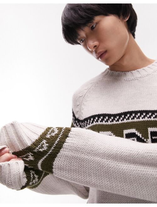 Topman panel graphic sweater with wool in gray