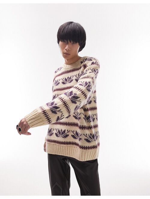 Topman heavyweight fairisle knitted sweater with wool in ecru