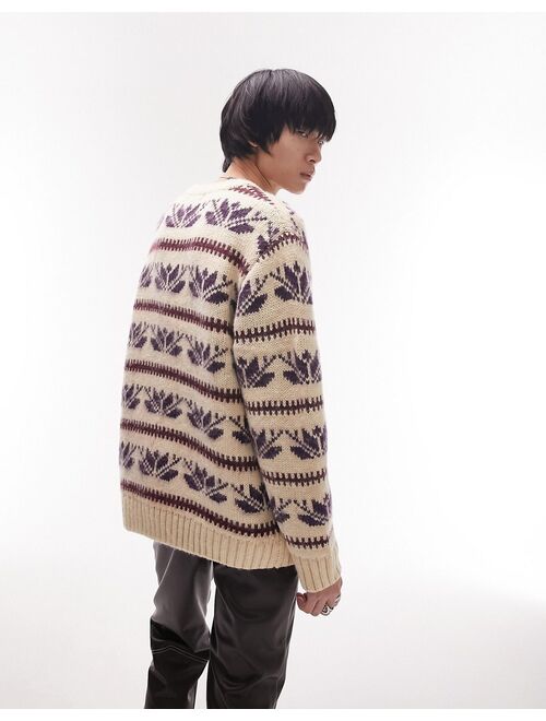 Topman heavyweight fairisle knitted sweater with wool in ecru