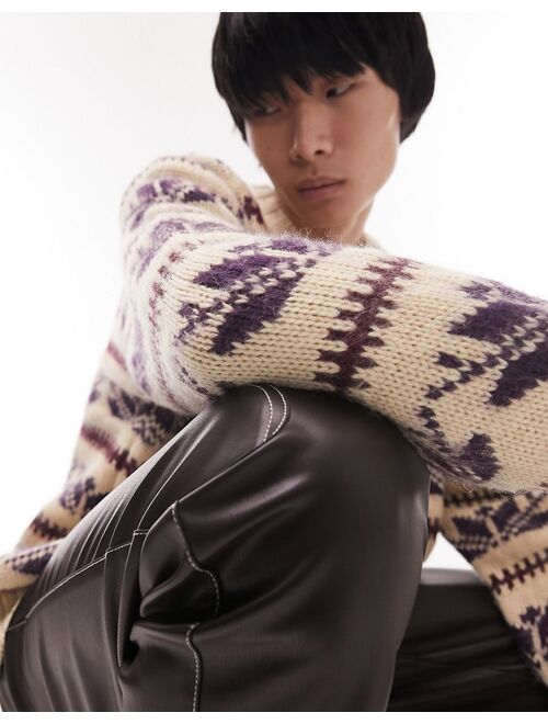 Topman heavyweight fairisle knitted sweater with wool in ecru