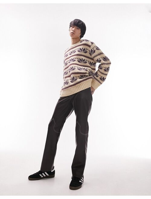 Topman heavyweight fairisle knitted sweater with wool in ecru