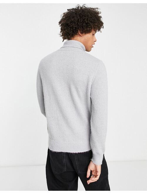 Topman brushed knit turtle neck sweater in light gray