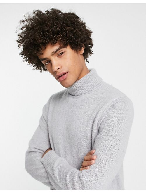 Topman brushed knit turtle neck sweater in light gray