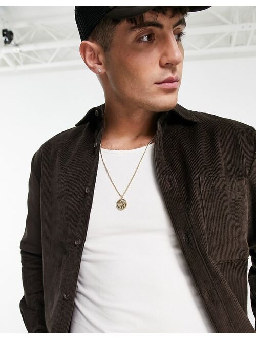 Topman cord shirt in chocolate brown