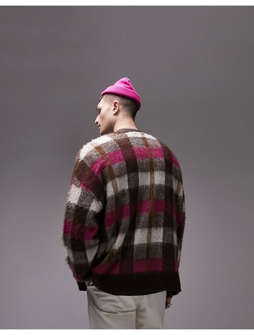 Topman fluffy check cardigan in multi