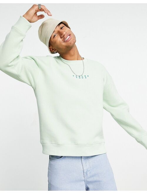 Topman oversized sweatshirt with parlez vous embroidery in sage