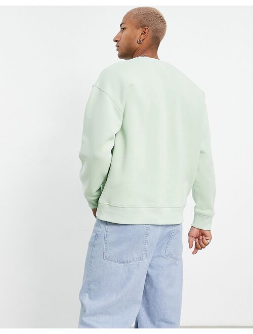 Topman oversized sweatshirt with parlez vous embroidery in sage