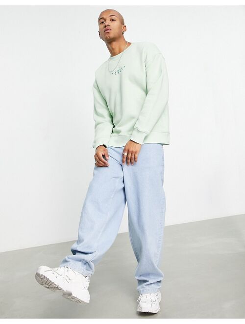 Topman oversized sweatshirt with parlez vous embroidery in sage