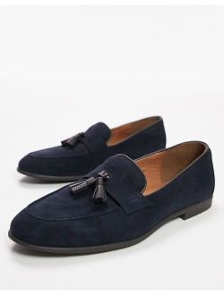 navy faux suede piper tassel loafers