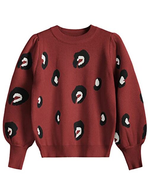 Danna Belle Girls Fall Long Sleeve Crew Neck Leopard Pullover Christmas Sweaters 5-12Years