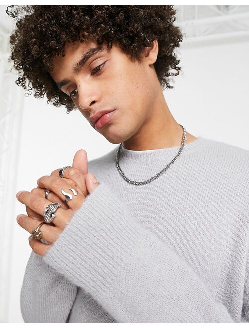 Topman brushed knit crew neck sweater in light gray