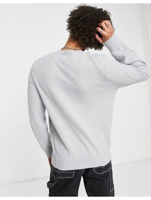 Topman brushed knit crew neck sweater in light gray