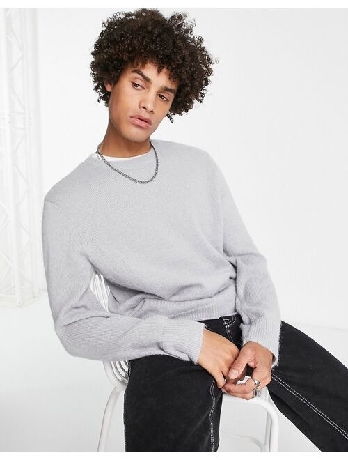 Topman brushed knit crew neck sweater in light gray