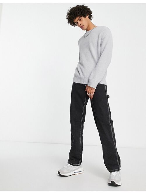 Topman brushed knit crew neck sweater in light gray