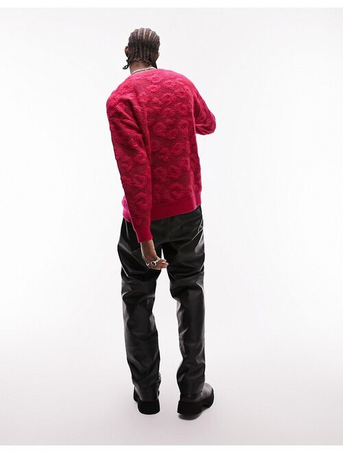 Topman knitted sweater with animal texture in pink