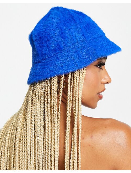 ASOS DESIGN fluffy bucket hat in cobalt blue