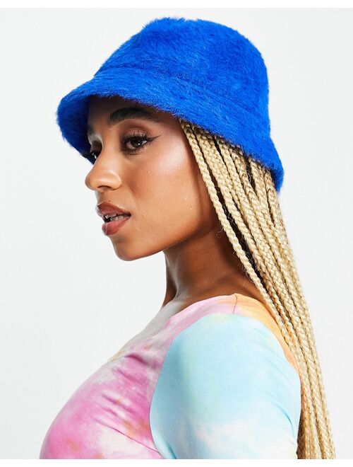 ASOS DESIGN fluffy bucket hat in cobalt blue