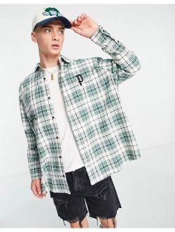 oversized check shirt with embroidery in green